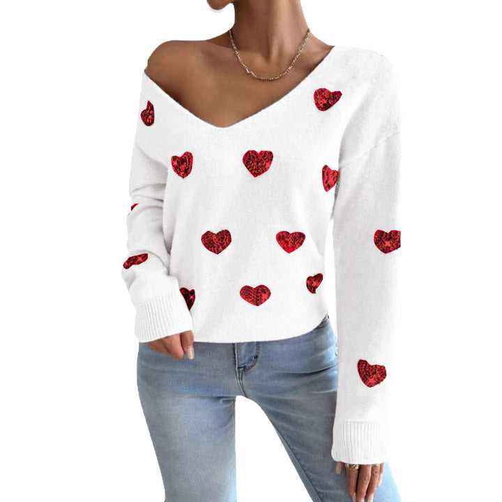 Kvindernes oversized sweatervest med dyb V-hals og hjerte motiv Stilla