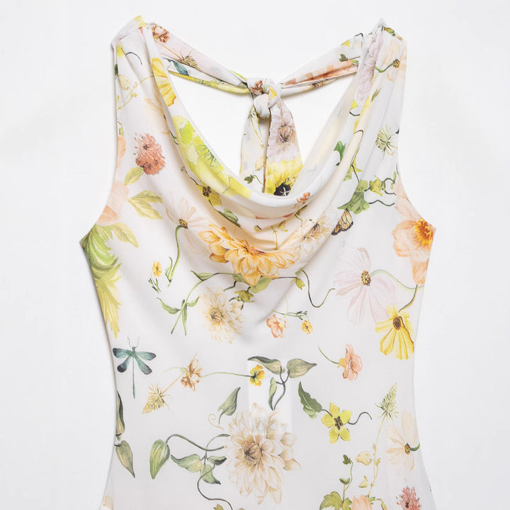 Femme Cowl Neck Floral Print A-Linje Kjole Stilla