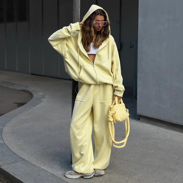 Dames mønstret oversized sweatshirtjakke med bred pasform og elastisk kant Skovae
