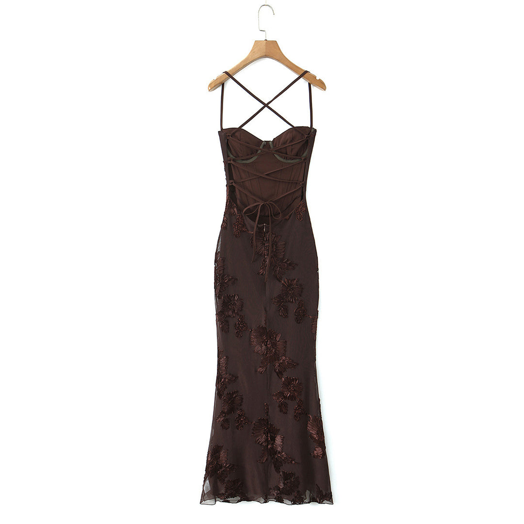 Dame Bodycon Kjole med blomsteragtig blondelægning Skovae