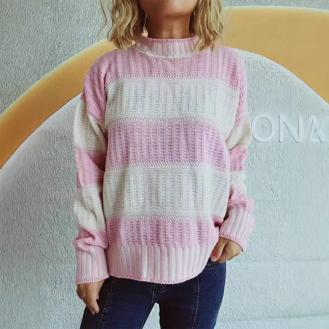 Kvindernes stilfulde strikkede sweater med unikt stribemønster og høje manchetter Stilla