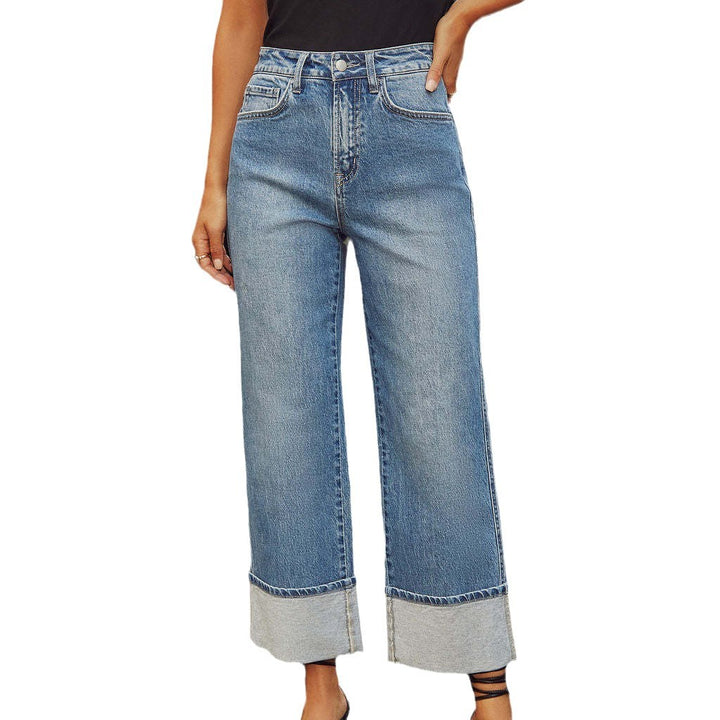Kvinder Loose-Fit Denim Jeans med Kontrasterende Kanter Stilla