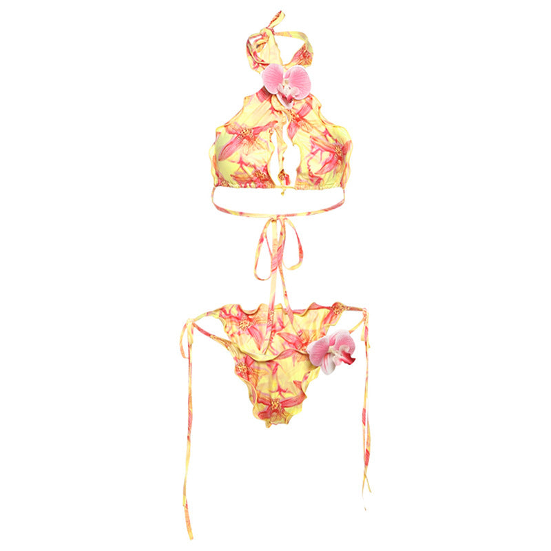 Dame bikini-sæt med floralt design og halterneck-stropper Stilla
