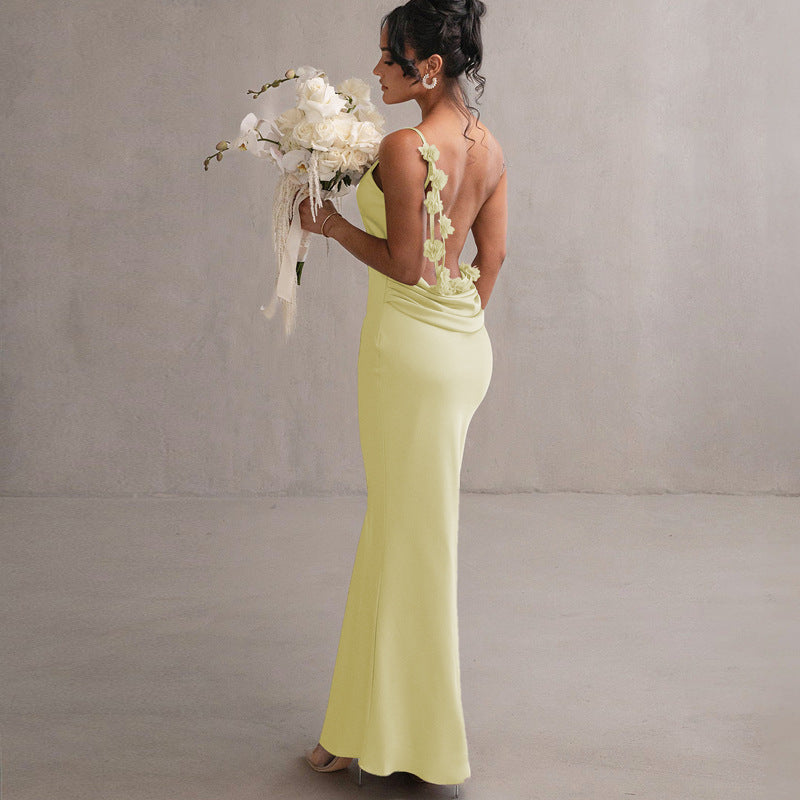 Dame Satin Maxikjole med fine stropper og elegant drapering Skovae