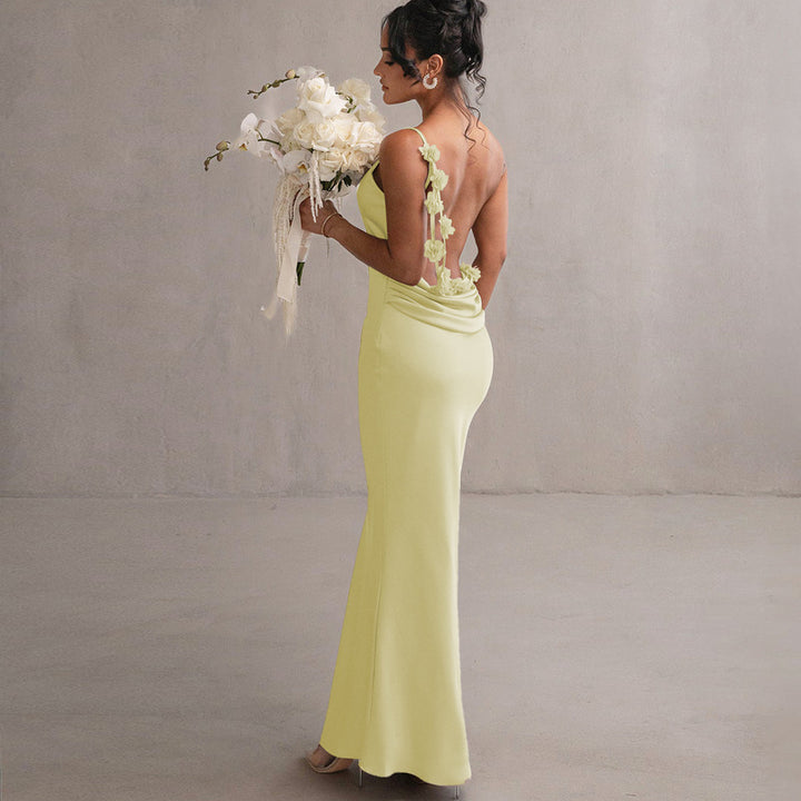 Dame Satin Maxikjole med fine stropper og elegant drapering Skovae