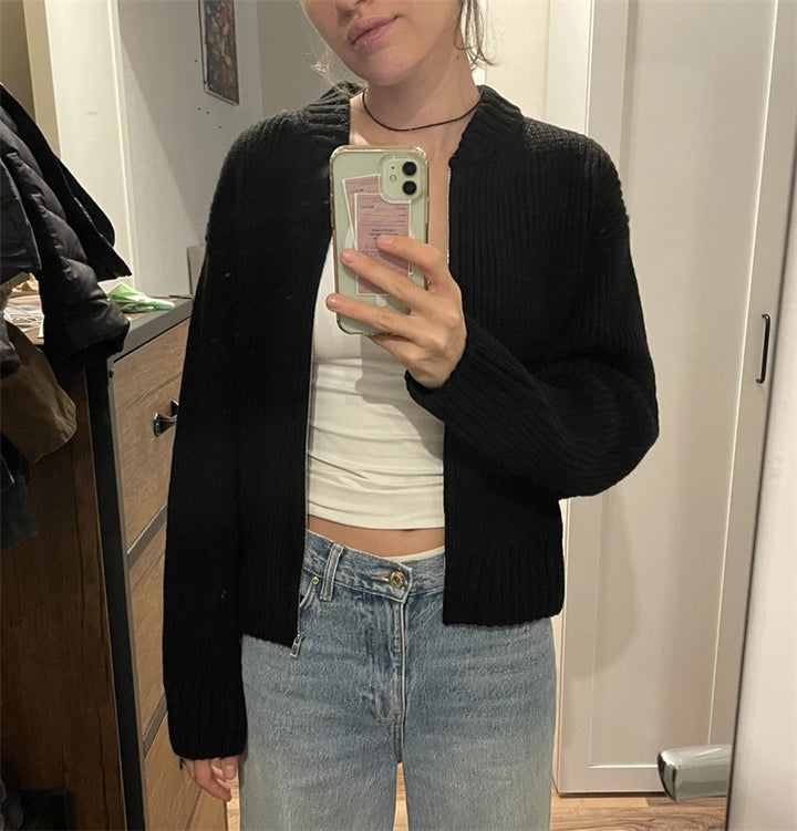Kvinders afslappede strikket sweater med lynlås Stilla