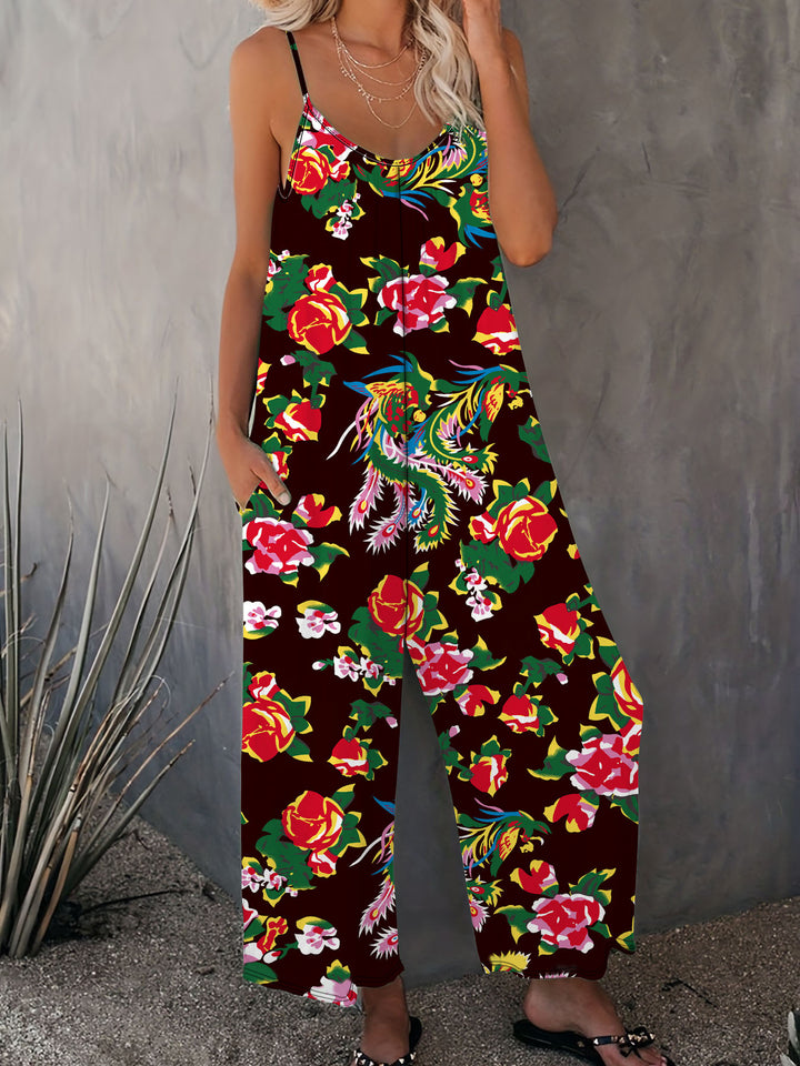 Dame Floral Print Bredbenet Jumpsuit Stilla