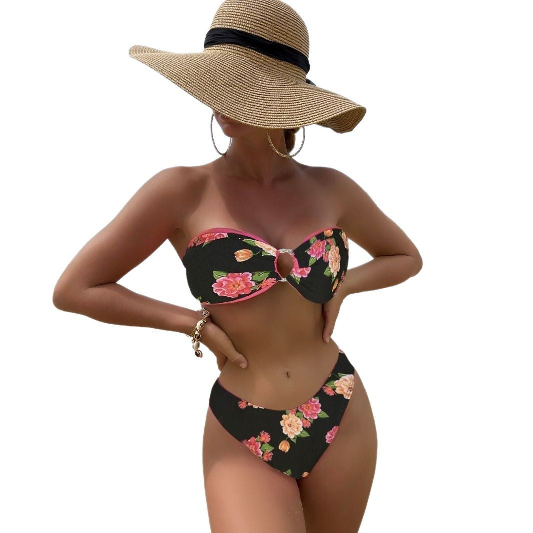 Dame Bandeau-bikini med blomstermønster Skovae