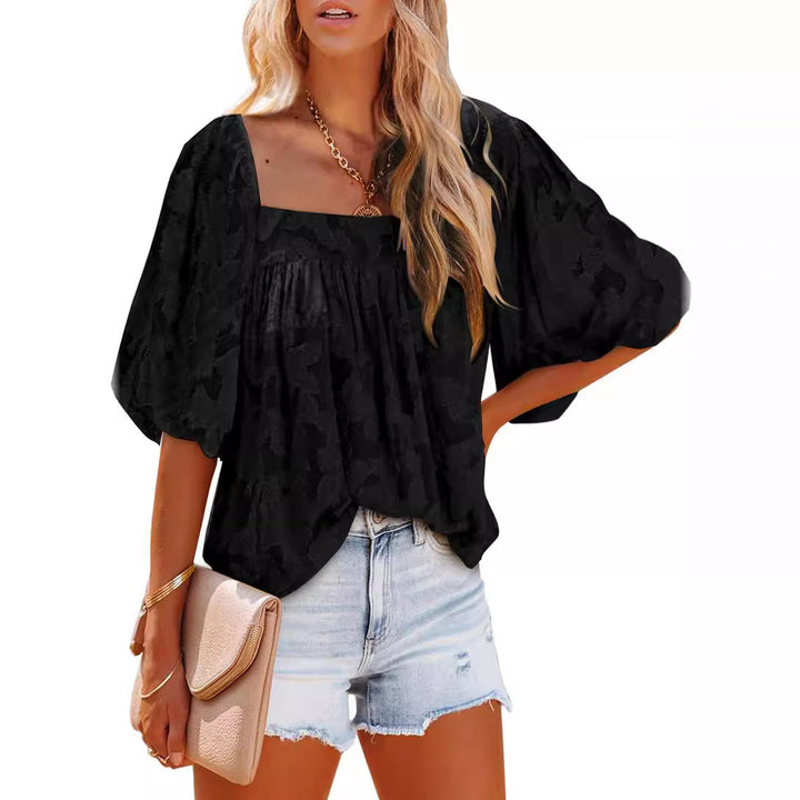 Dame Oversized Bluse T-shirt med ballonærmer og diskret mønster Stilla