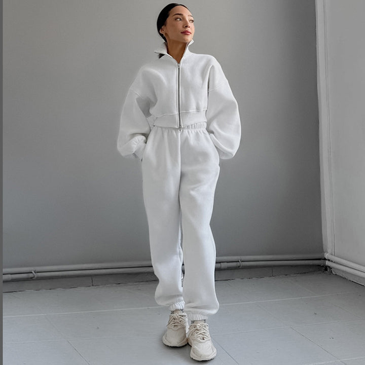 Dame Sportslig Cropped Hoodie med Lynlås og Voluminøse Ærmer Stilla