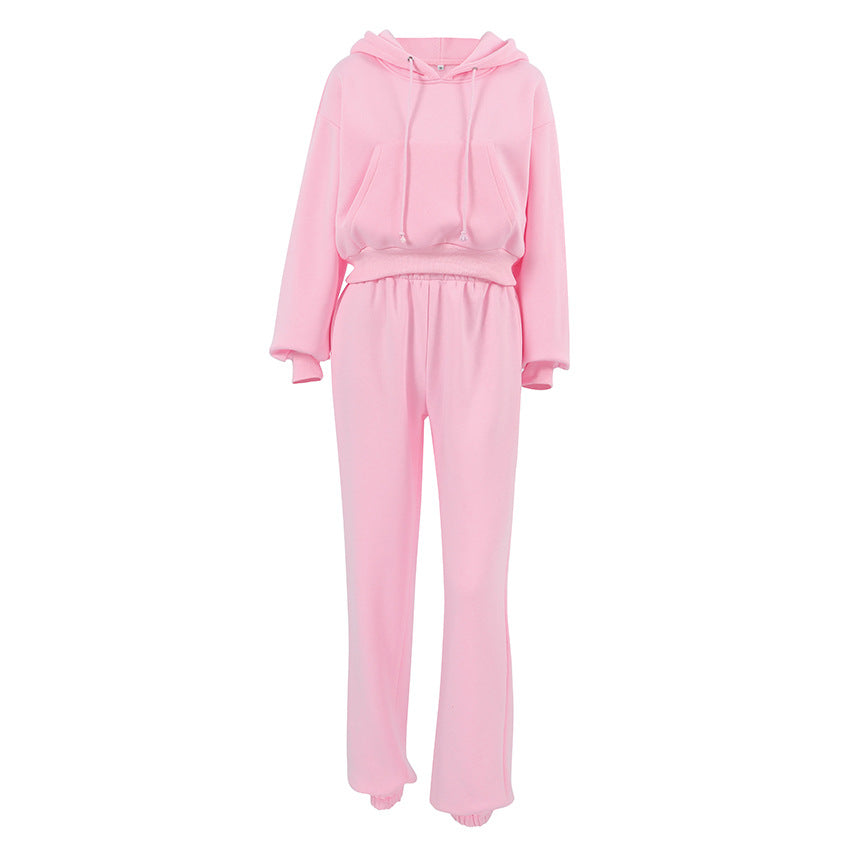 Dame sporty Cropped Hoodie og Joggingbukser Sæt i afslappet stil med elastiske manchetter Stilla