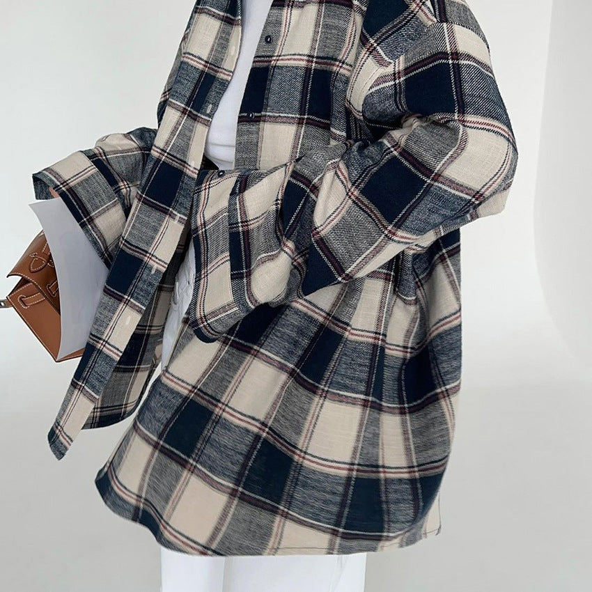 Dame flannel skjortejakke med fashionable bindebånd og oversized snit Stilla
