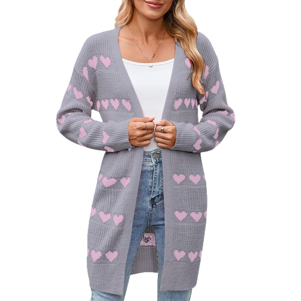 Kvinders cardigan med hjerteformet mønster Stilla