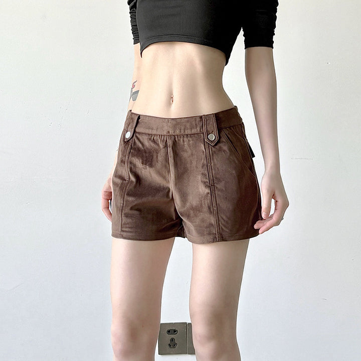 Damer mode Kunstlæder shorts med elegante detaljer Skovae