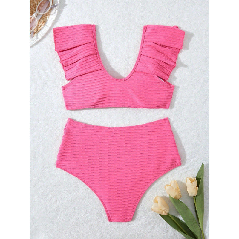 Dame Højskåret Bikini med Ruffle Detaljer Skovae