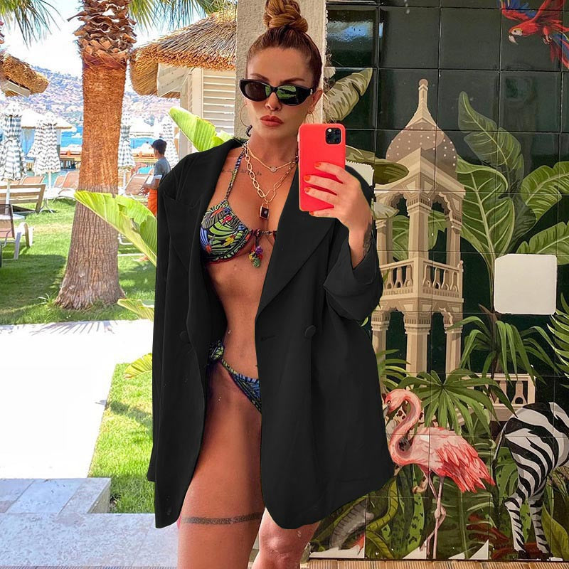 Dame Oversized Blazer med dobbelte knaplukninger og blød berøring Stilla