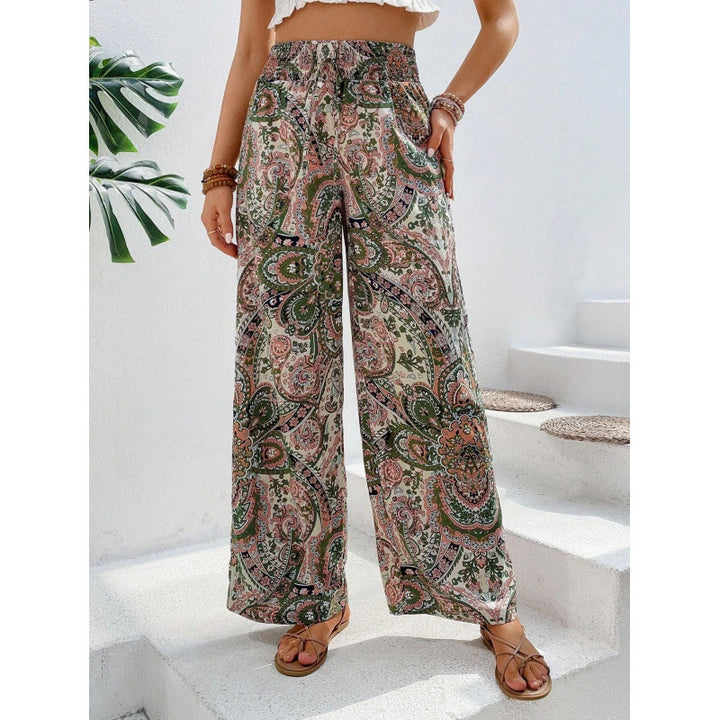 Dame Palazzo-bukser med elastisk talje og nostalgisk Paisley-mønster Stilla