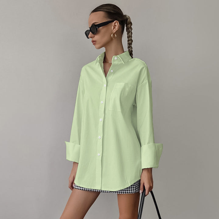 Dame Komfortable Oversized Bluse med brystlomme og lange ærmer Stilla