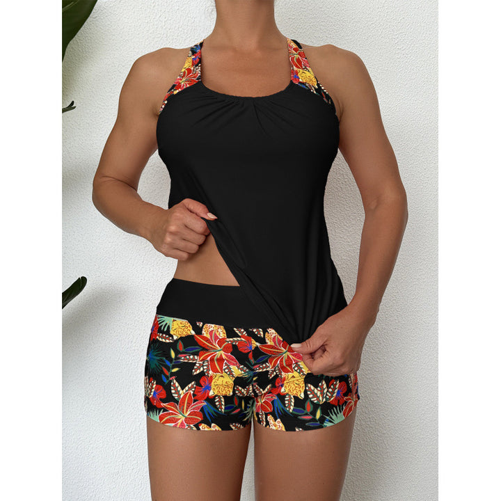 Dame Sporty Badetøjssæt med krydsrygdesign og blomsterprint Skovae