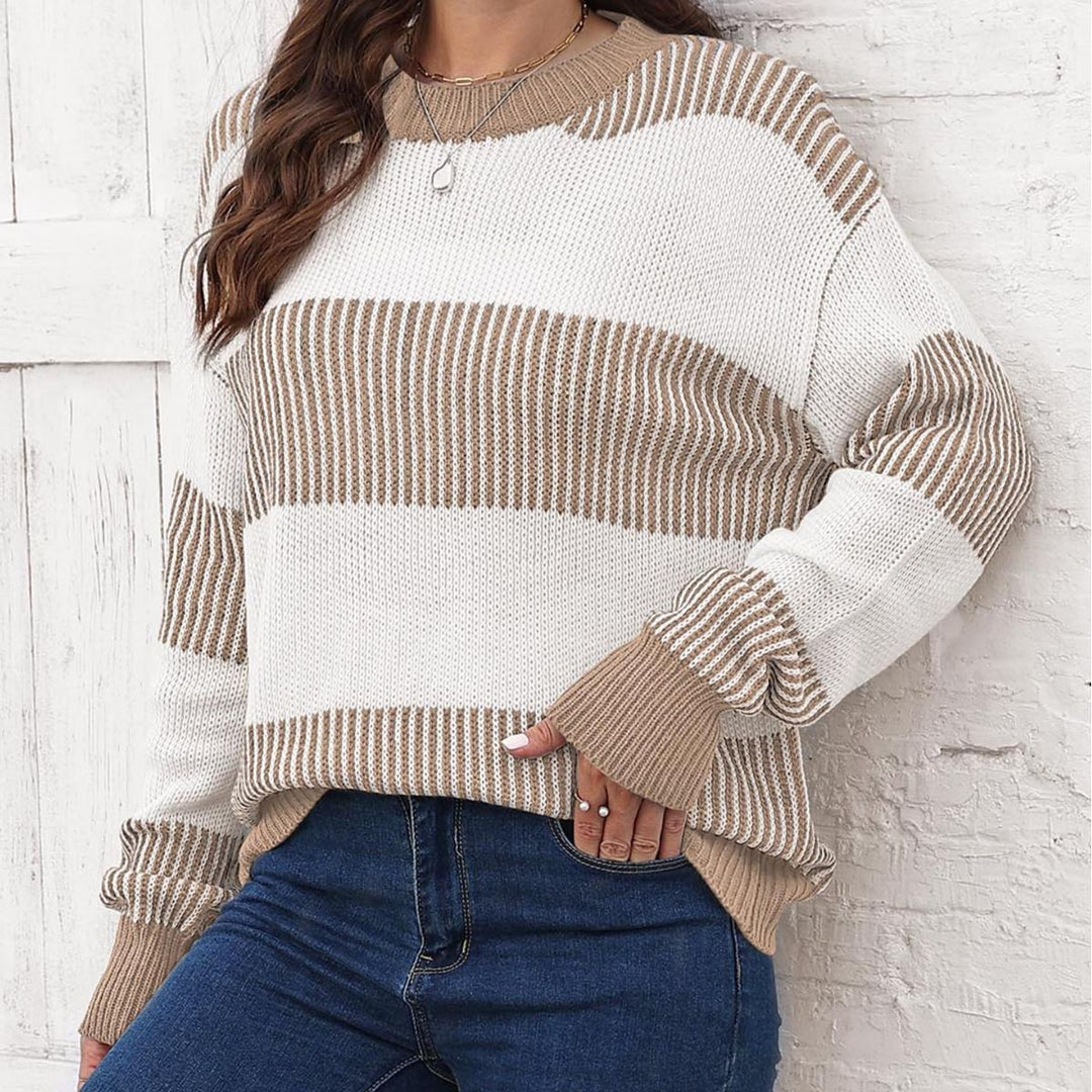 Dame stribet strikpullover i relaxed fit Stilla