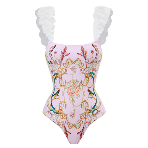 Dame bikini kombination med blomstertryk og gennemsigtig indpakningsnederdel Stilla