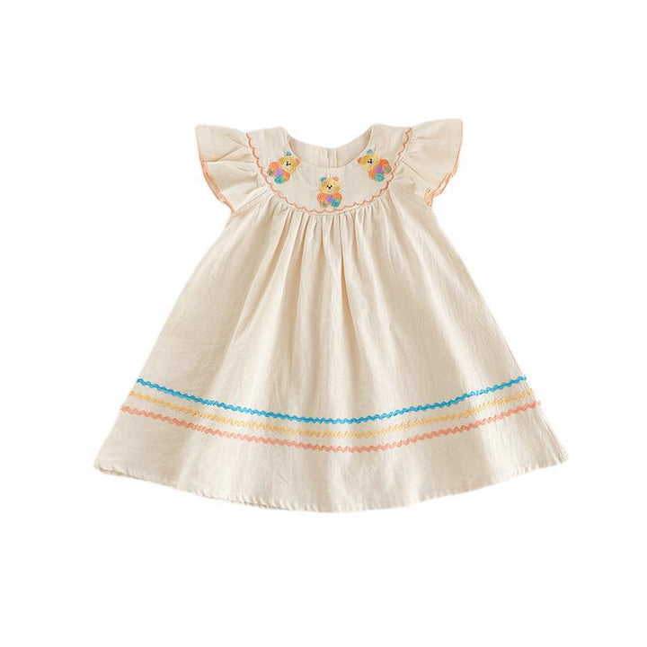 Pige vintage-inspireret bomulds kjole med broderede florale accenter Stilla