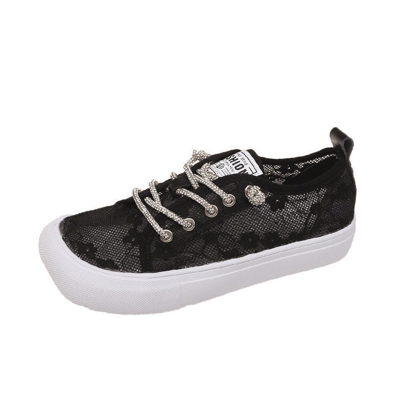 Dame mode sneakers med elegant spidse mønster og glitrende snørebånd Stilla