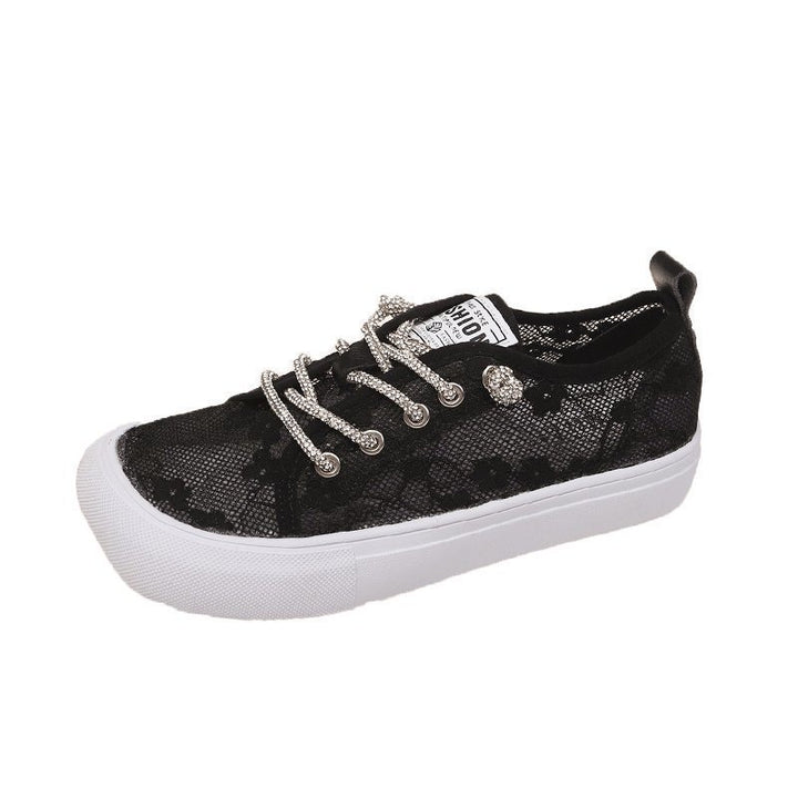 Dame mode sneakers med elegant spidse mønster og glitrende snørebånd Stilla