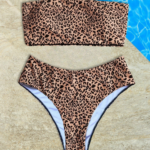 Dame bandeau-bikini sæt med elegant leopardmønster Skovae