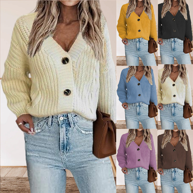 Kvindernes chunky strikket cardigan med knapdetaljer og voluminøse ærmer Stilla