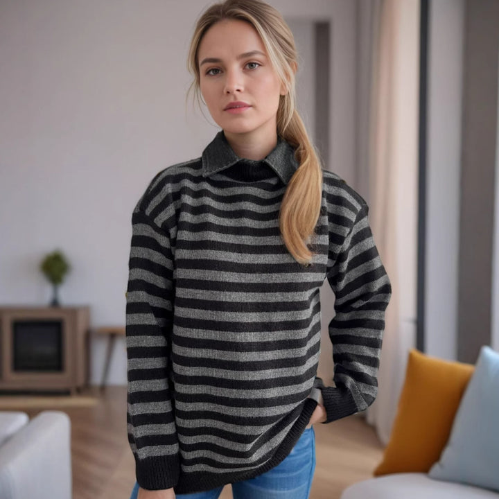 Kvinders oversized sweater med moderigtigt stribemønster og afslappet pasform Stilla