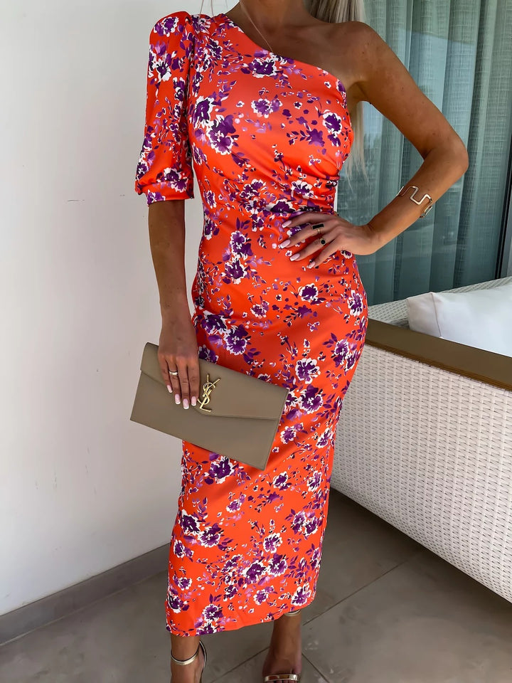 Dame Ene-Skulder Floral Print Maxi Kjole Stilla