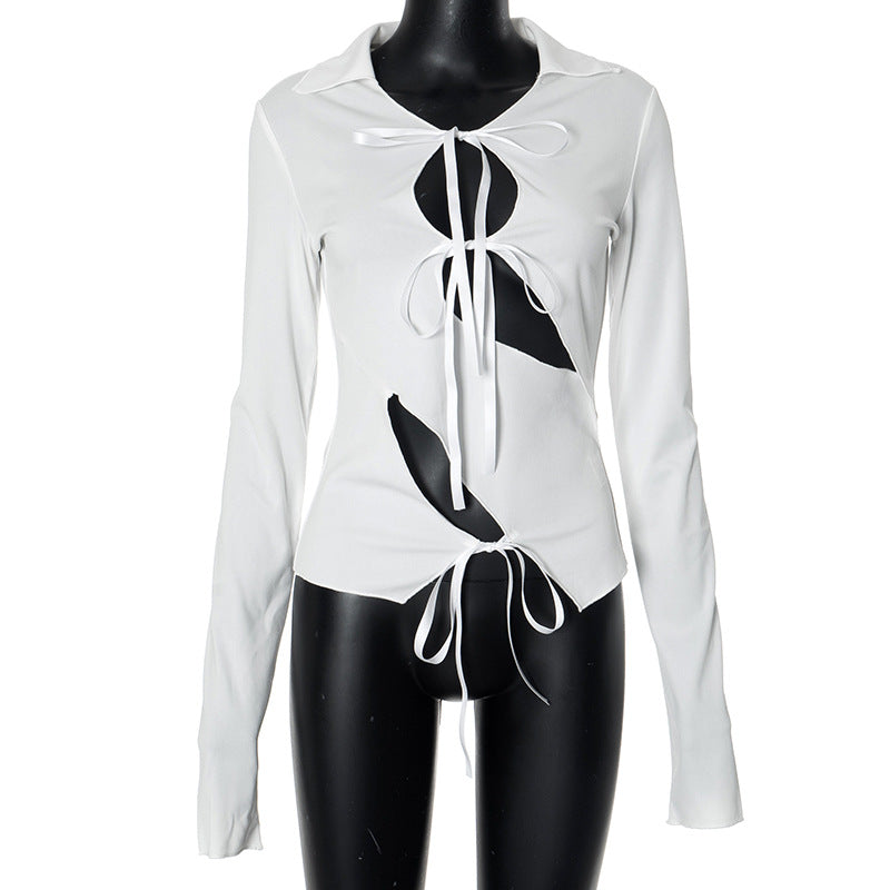 Femme Elegante Tie-Front Cut-Out Crop Top Stilla