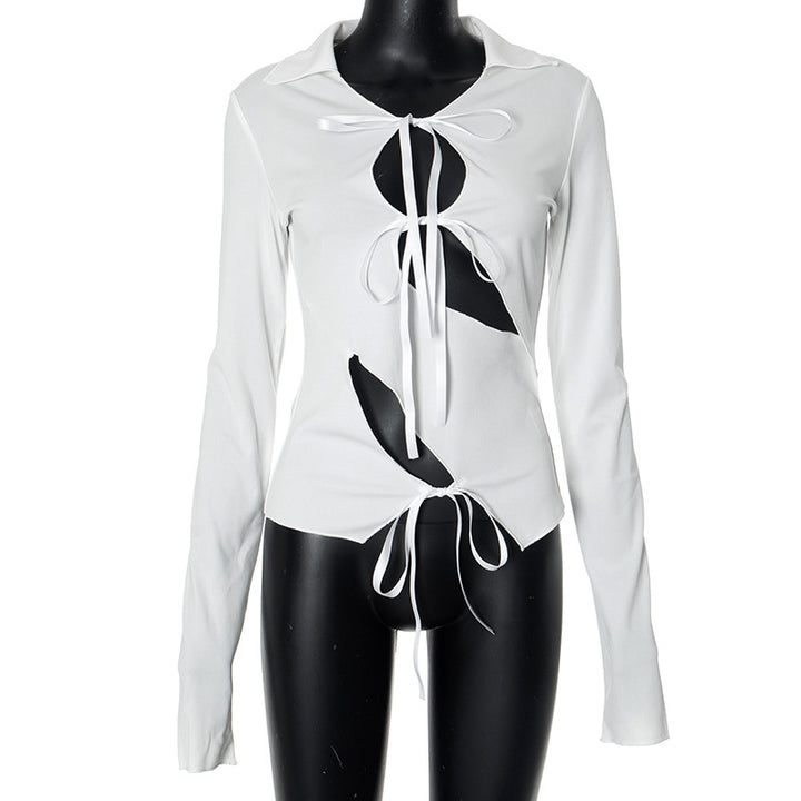 Femme Elegante Tie-Front Cut-Out Crop Top Stilla