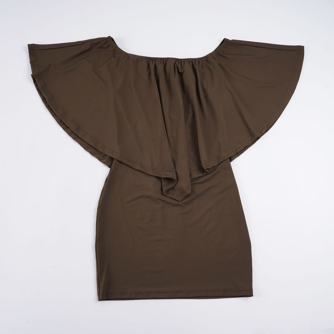 Damen elegantes Knielanges Abiballkleid mit Off-Shoulder Design und voluminösen Ärmeln Skovae