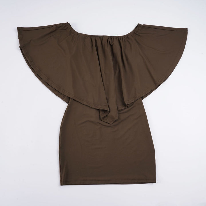 Damen elegantes Knielanges Abiballkleid mit Off-Shoulder Design und voluminösen Ärmeln Skovae