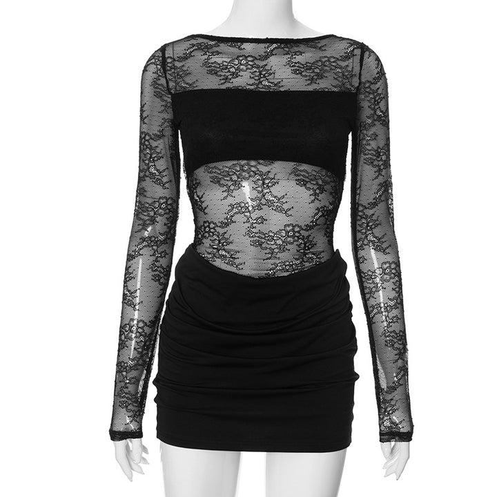 Femme spidsen overlay samlet mini kjole Stilla