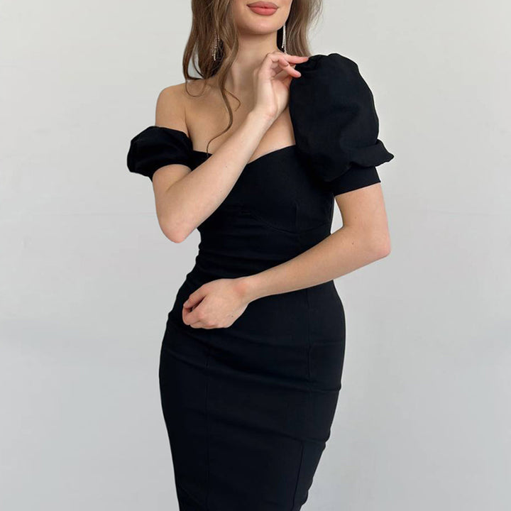 Dame elegant Off-Shoulder Kjole med Puffærmer og figursyet snit Stilla
