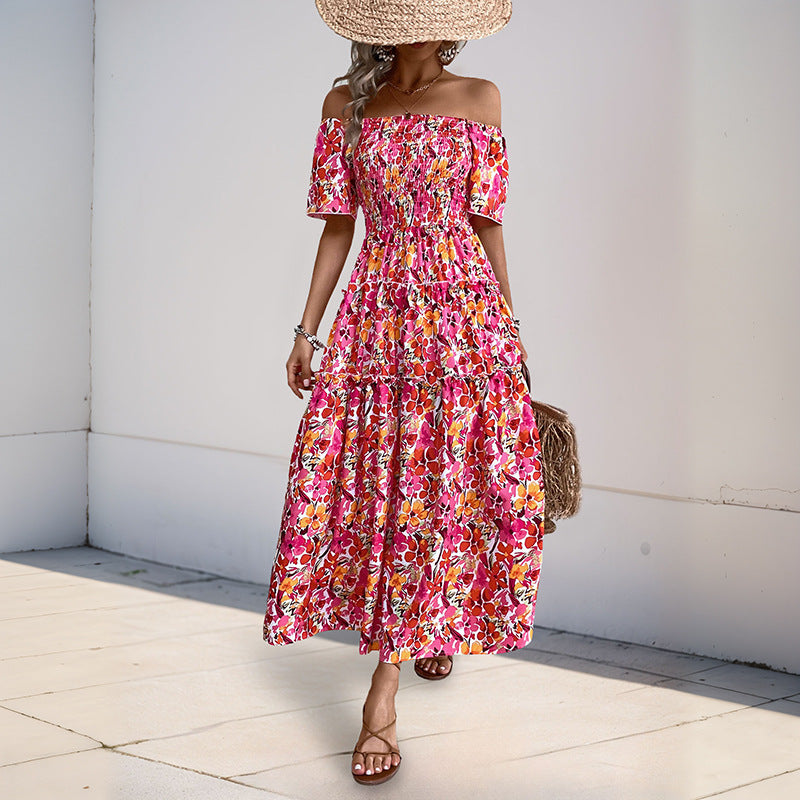 Kvinders Off-Shoulder Maxi Kjole med Blomster Mønster og Ruffle Detaljer Stilla