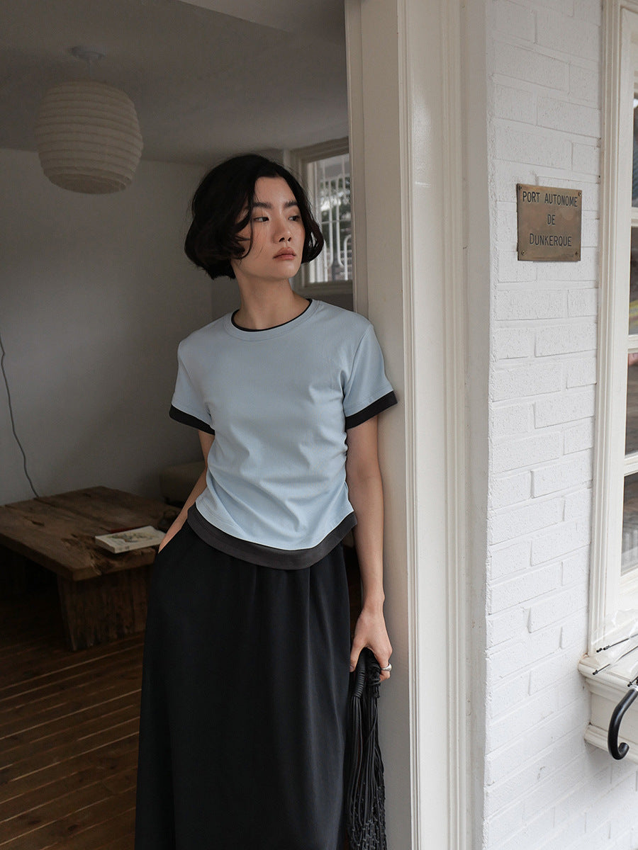 Dame afslappet T-shirt med kontrasterende kanter og kvalitets strækstof Stilla