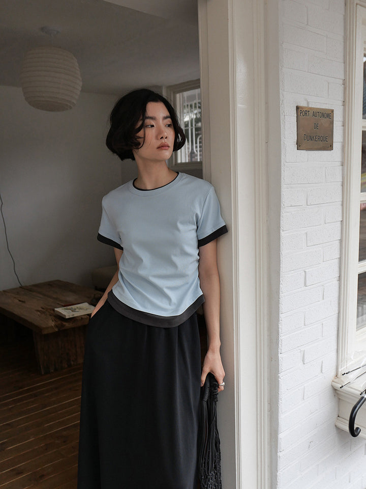 Dame afslappet T-shirt med kontrasterende kanter og kvalitets strækstof Stilla