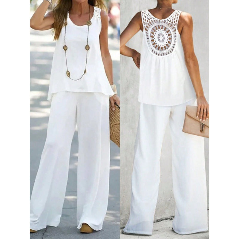Dame Letvægts Cropped Top og Bredbensbukser Sæt Stilla