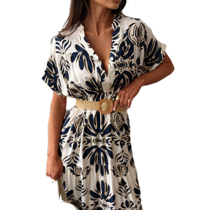 Femme Floral Print Højstol Maxi Kjole Stilla