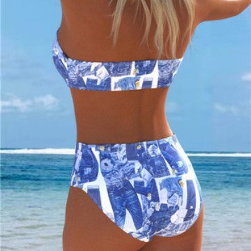 Kvinde Bikini-sæt med elegant bandeau-top og højt skårne shorts Skovae