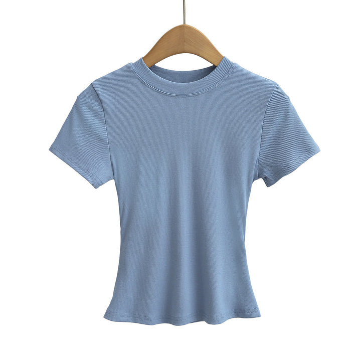 Dame kropsnær kortærmet T-shirt med fint ribmønster og rund halsudskæring Stilla