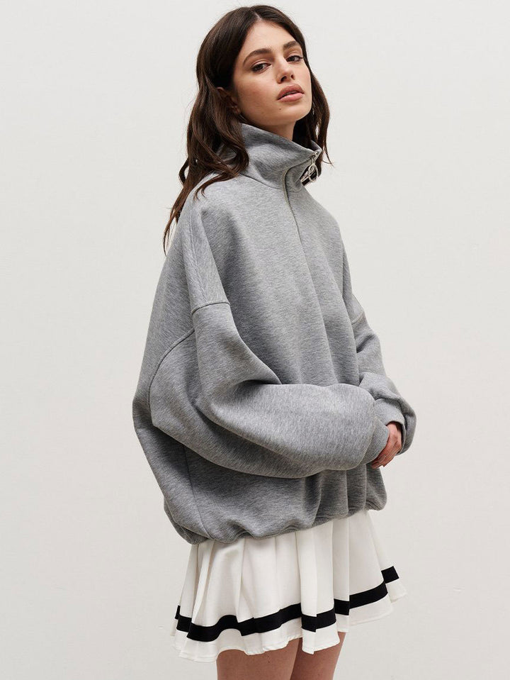 Dame sweatshirt med høj krave og lynlåsdetalje Stilla