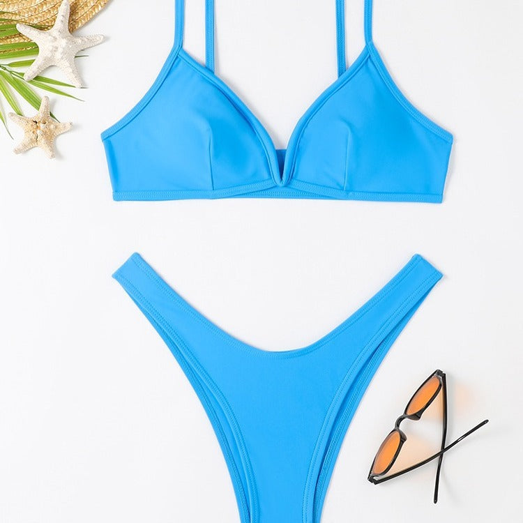 Dame Triangel-Bikini med sexet dyb udskæring og høj benudskæring Skovae
