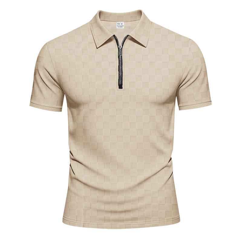 Herren nan kort halvlyn poloshirt i struktureret wafflestrik med skjortekrave og figursyet pasform Skovae