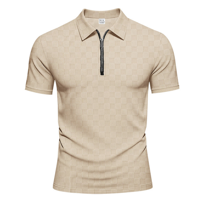 Herren nan kort halvlyn poloshirt i struktureret wafflestrik med skjortekrave og figursyet pasform Skovae