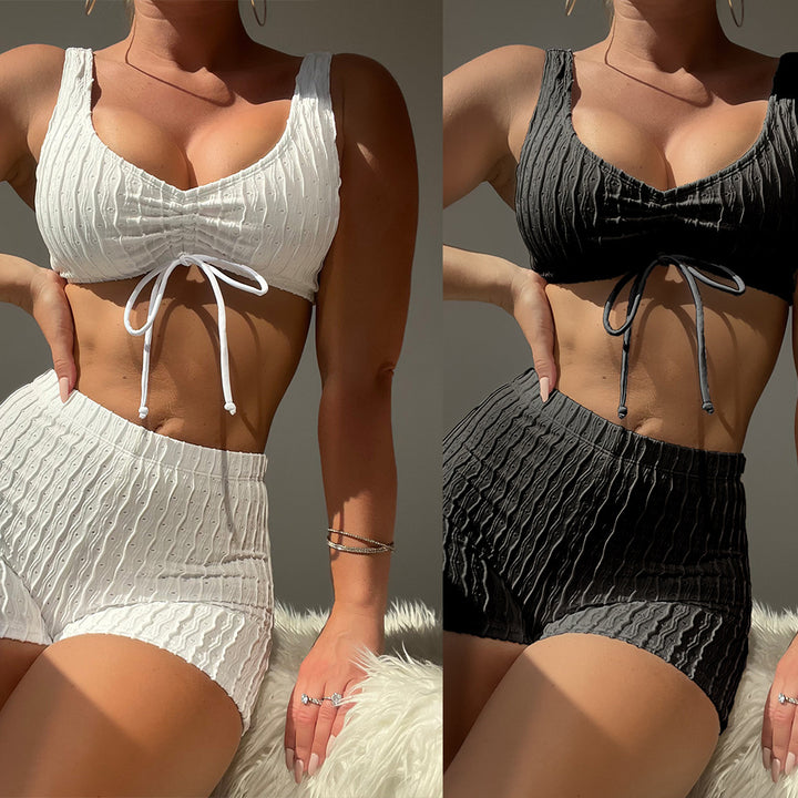 Femme Strik Crop Top og højtaljede Shorts-Sæt Stilla